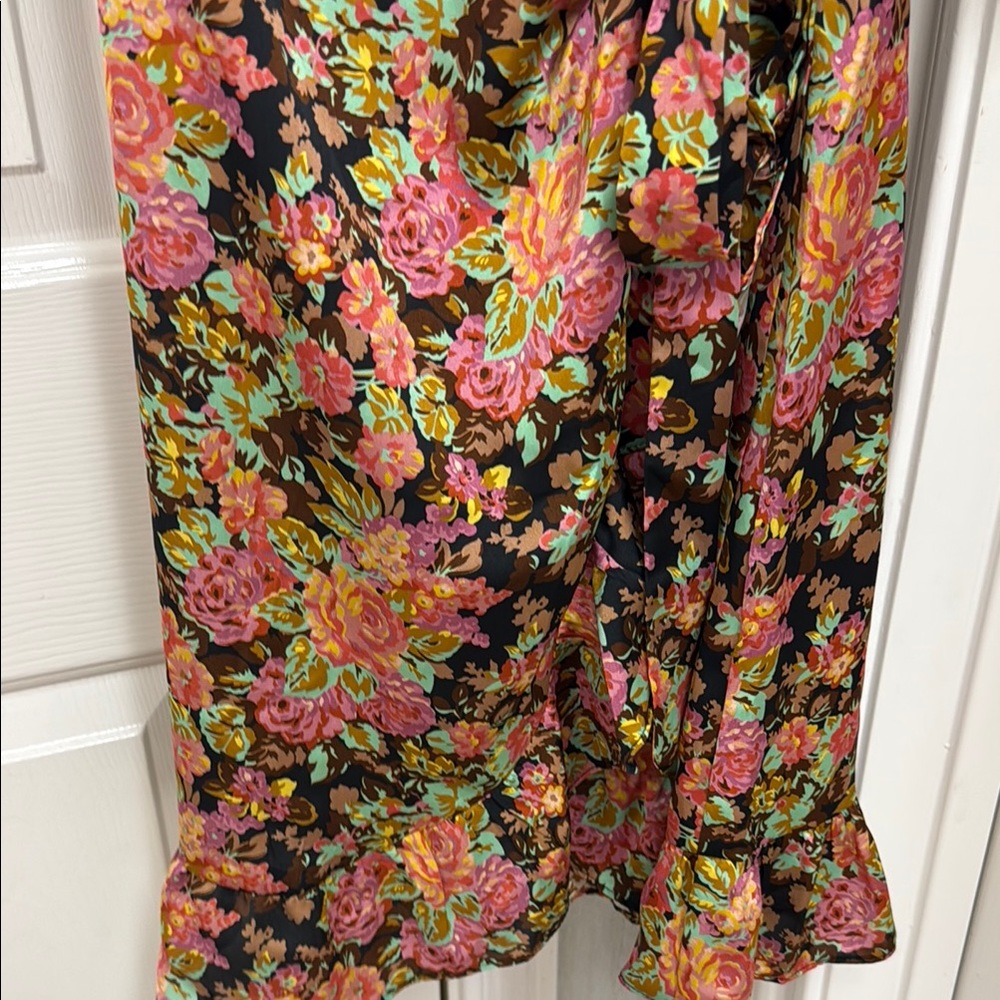Topshop Floral Wrap Dress - Black, Pink, Brown - Picture 6 of 10